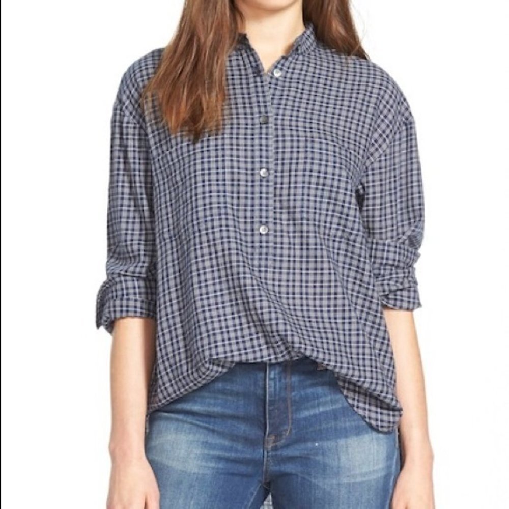 Madewell Collarless Popover Shirt Abilene Plaid